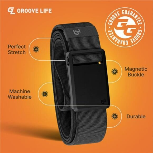 Mens stretch nylon belt lightweight adjustable magnetic buckle travel washable - Picture 2 of 7